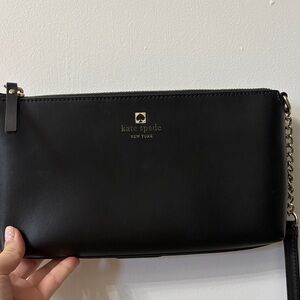 kate spade Black Leather Chain Wristlet Clutch